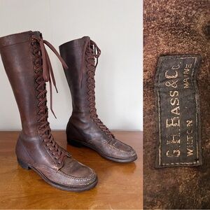 vintage • 1930s G.H. Bass aviator boots lace up knee high brown leather antique